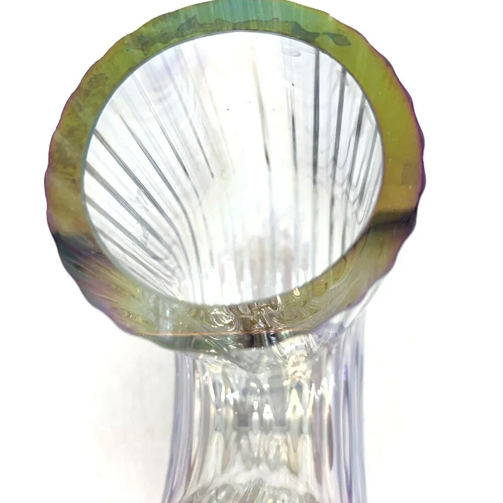 IKEA Raffelbjork Iridescent Glass Vase 4¾” J Shape Ribbed Mother-of-Pearl